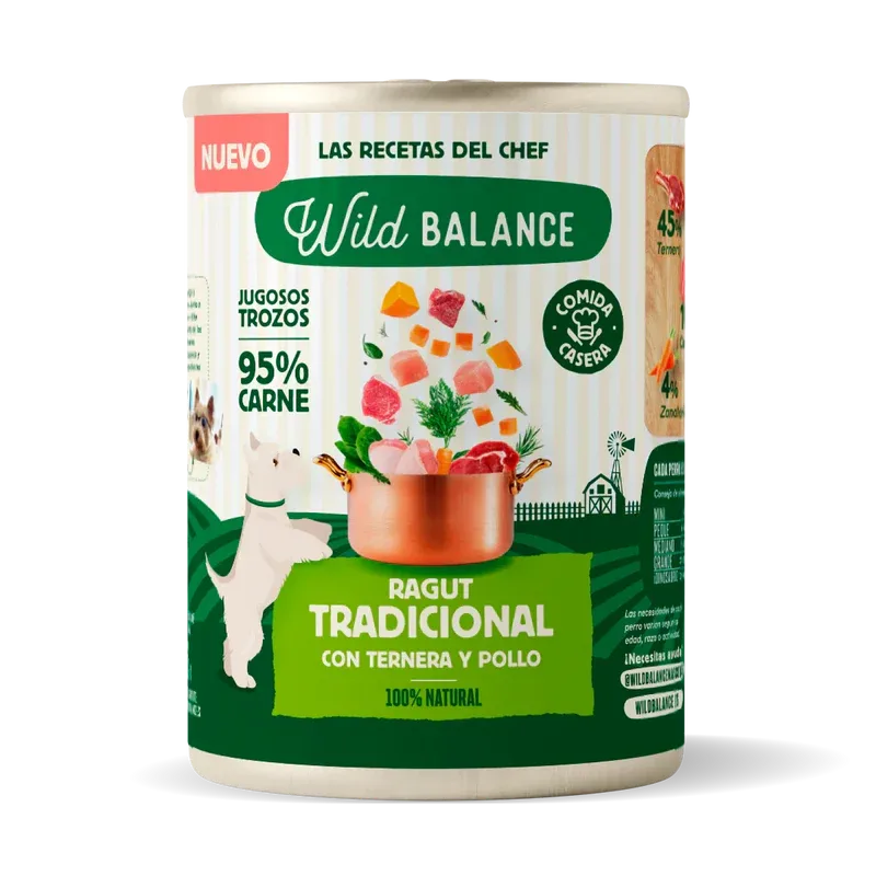 Wild Balance Lata de Ragut Tradicional de Ternera y Pollo para Perro 400gr